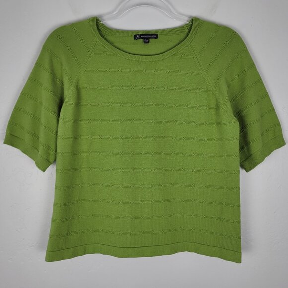 Adrianna Papell Short Sleeve Knit Top Lightweight Sweater Boxy Fit Green Size L - Picture 1 of 11